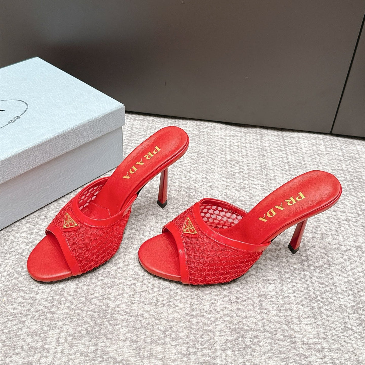 Prada 26s Mules 7.5cm Red Mesh 195226