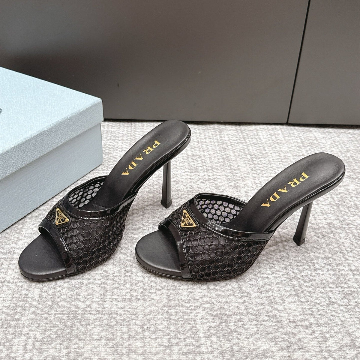 Prada 26s Mules 7.5cm Black Mesh 195228
