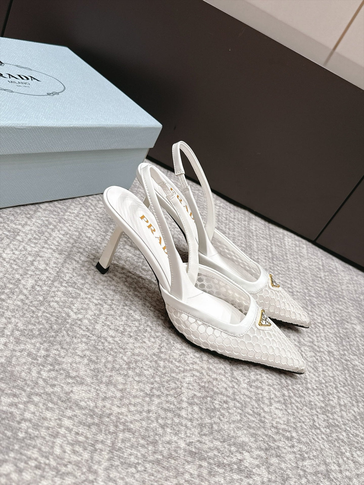 Prada 26s Slingback 7.5cm White Mesh 195229