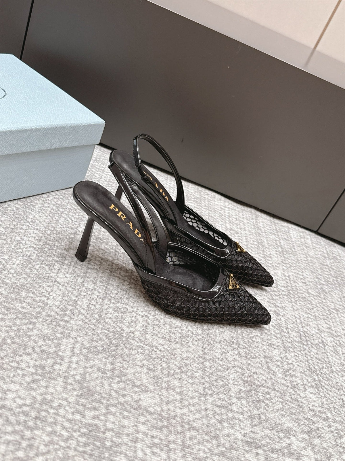 Prada 26s Slingback 7.5cm Black Mesh 195230