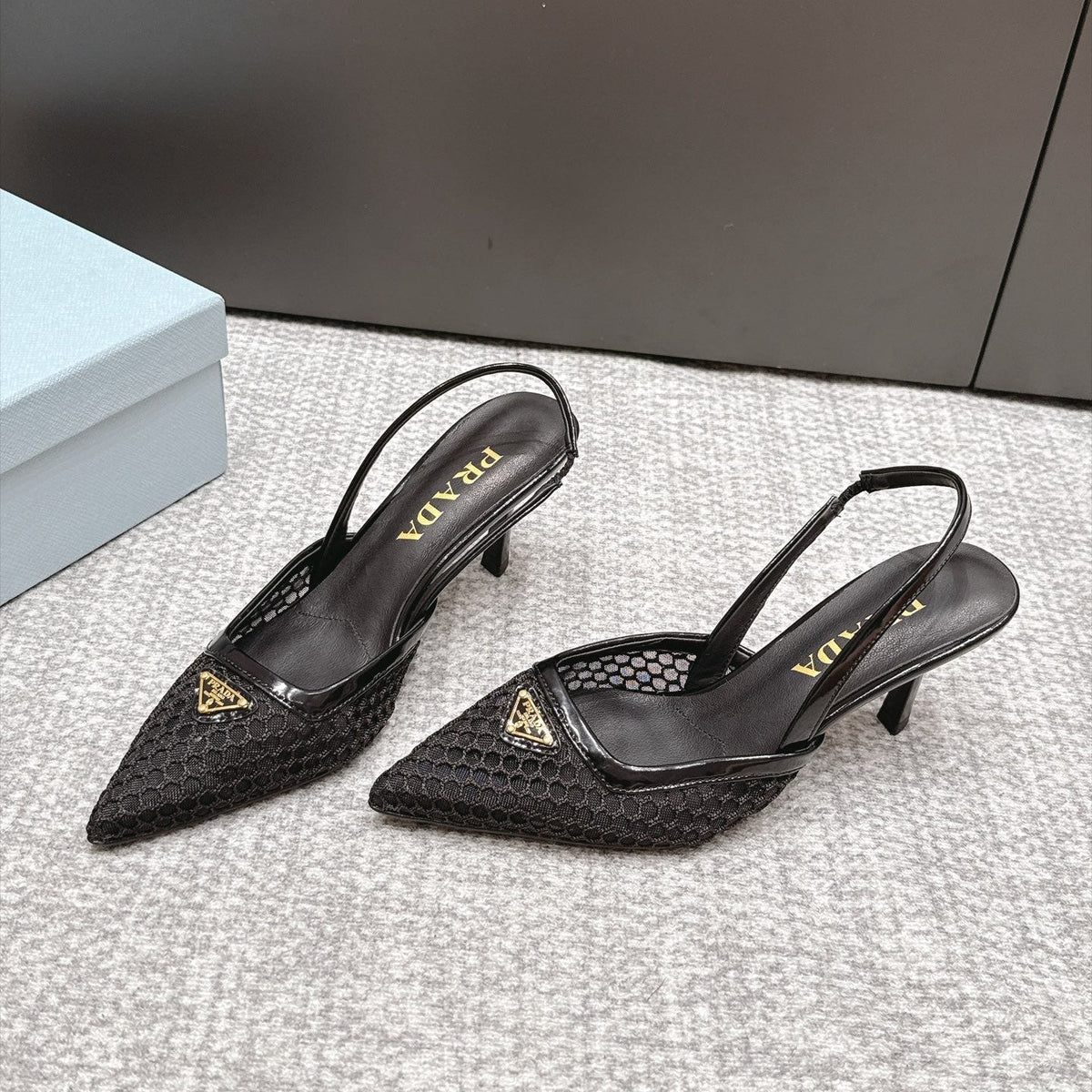 Prada 26s Slingback 7.5cm Black Mesh 195230