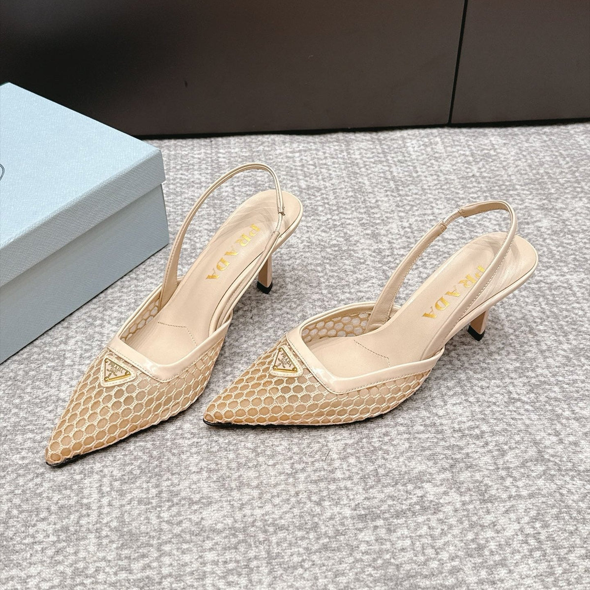 Prada 26s Slingback 7.5cm Beige Mesh 195231