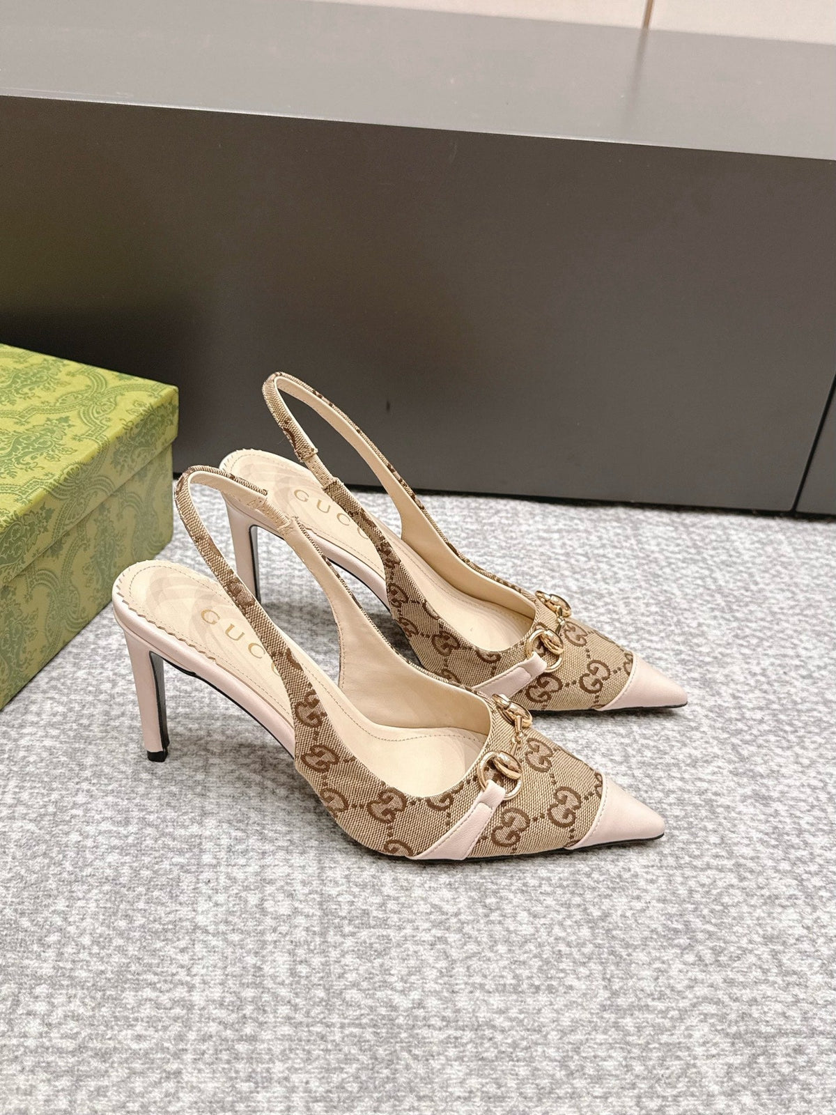 GG 26s Donna Slingback Pumps 8.5cm GG Canvas Beige 195298