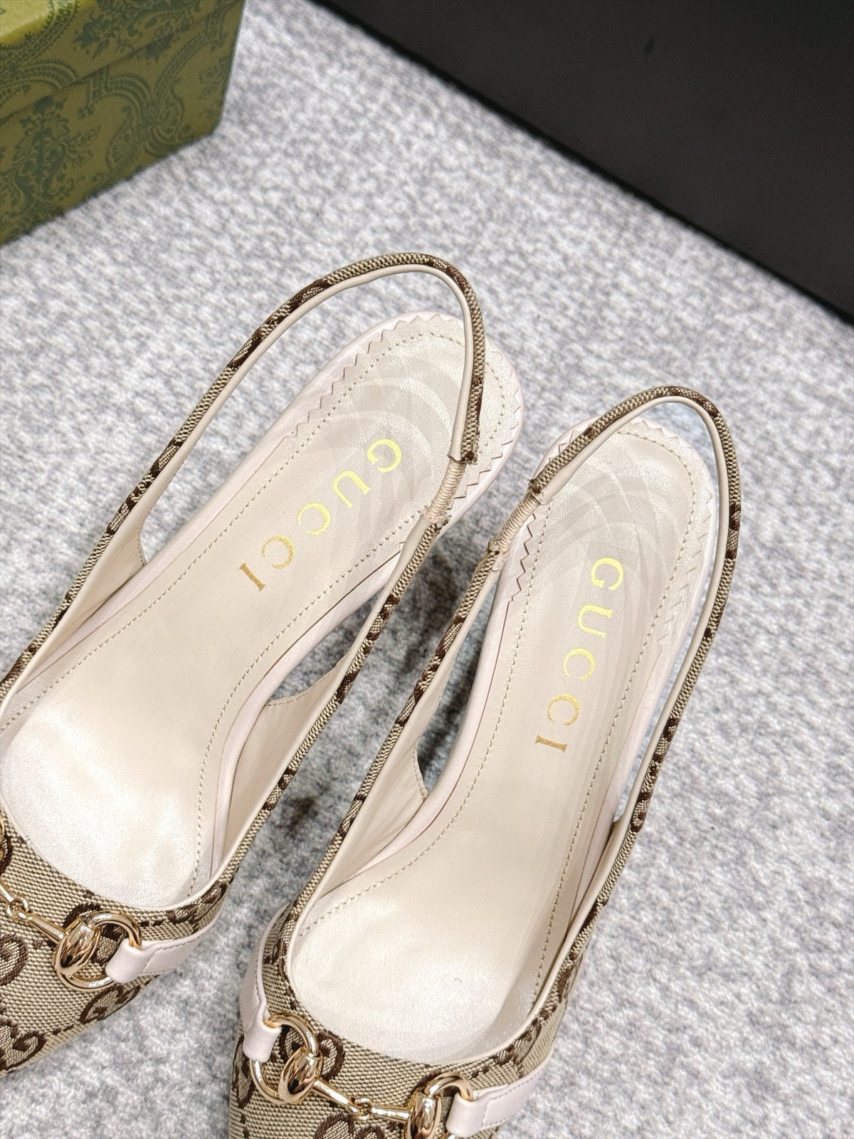 GG 26s Donna Slingback Pumps 8.5cm GG Canvas Beige 195298