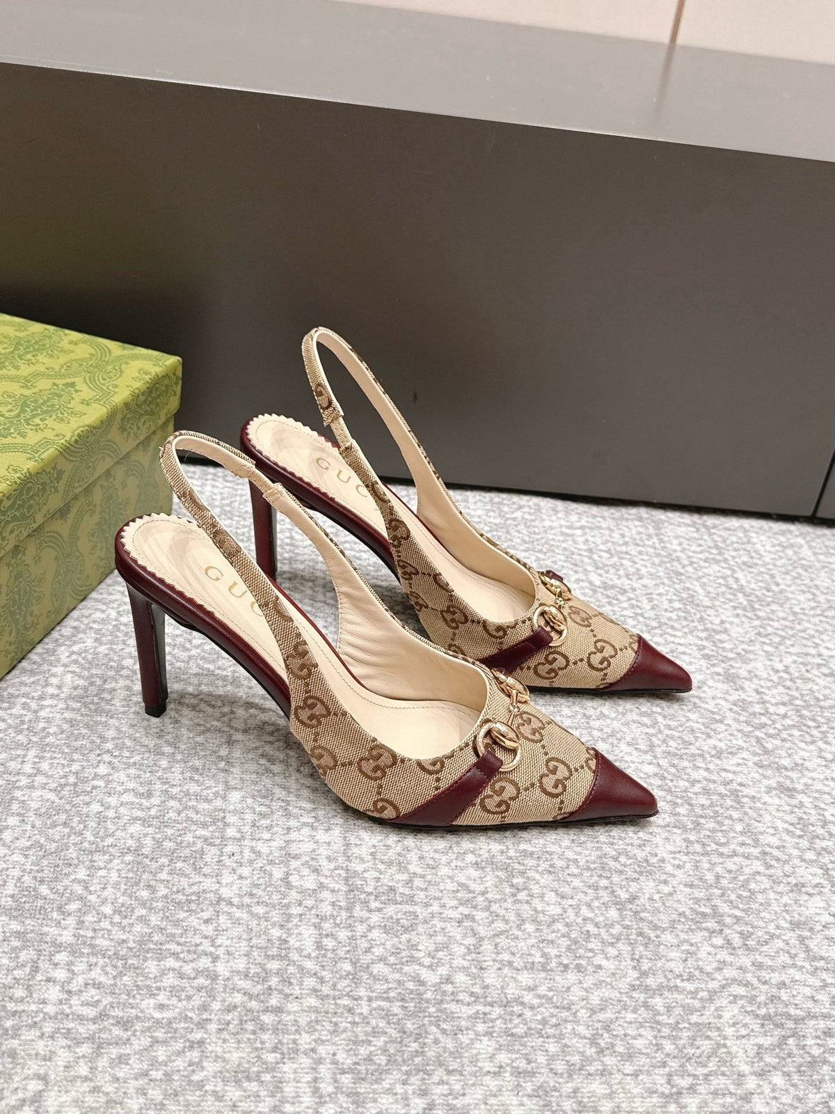 GG 26s Donna Slingback Pumps 8.5cm GG Canvas Burgundy 195299