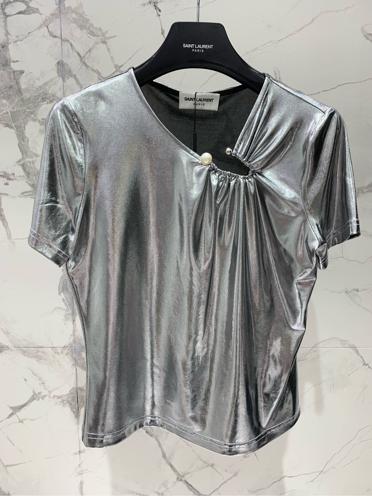 YSL 26s Blouse Metallic Sliver Polyester 408631