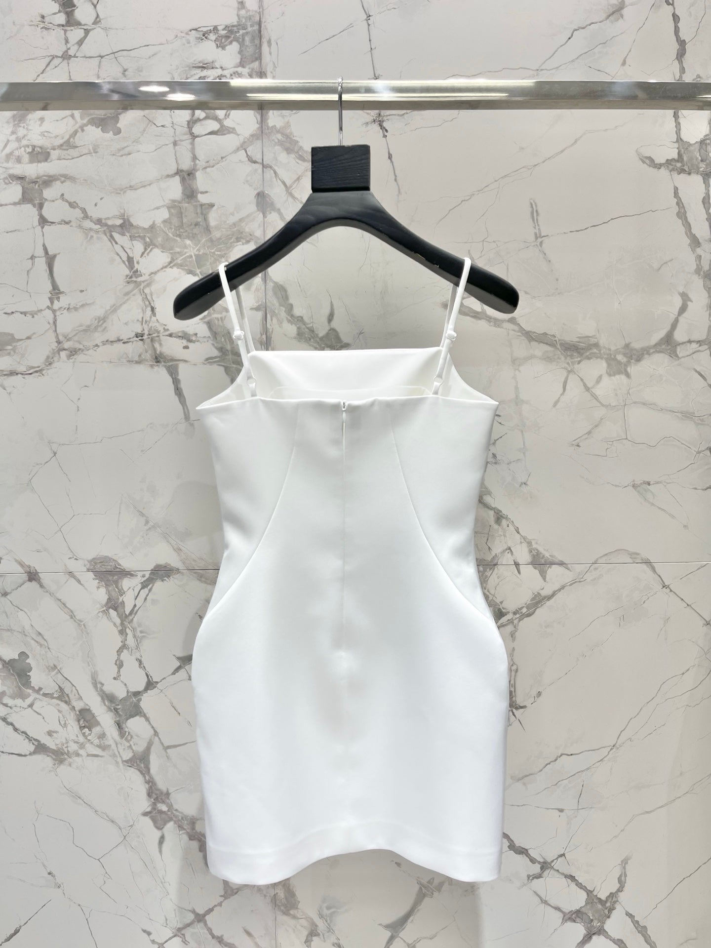 YSL Waist-cinching Slip Dress White Satin