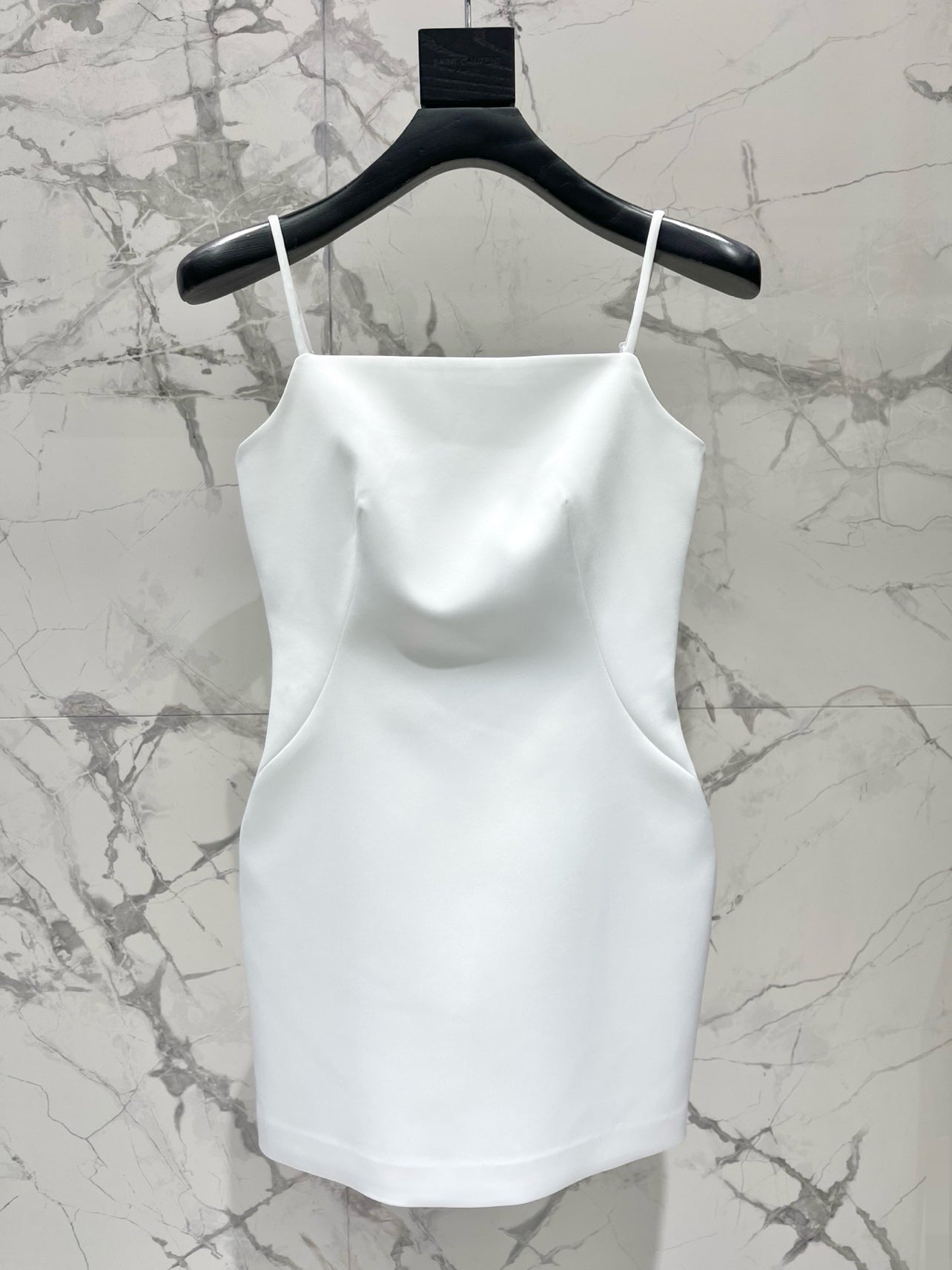 YSL Waist-cinching Slip Dress White Satin