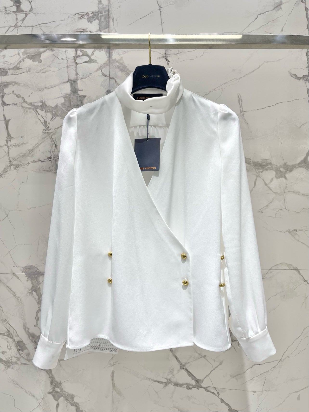 LV Double-Breasted Wrap Blouse White Silk