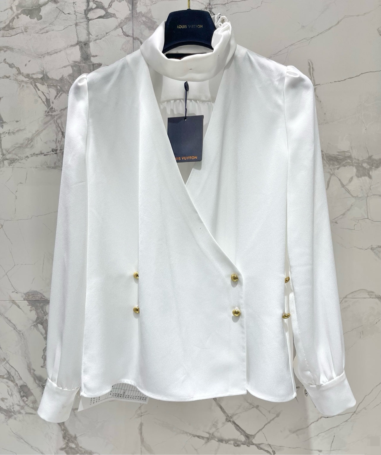 LV Double-Breasted Wrap Blouse White Silk