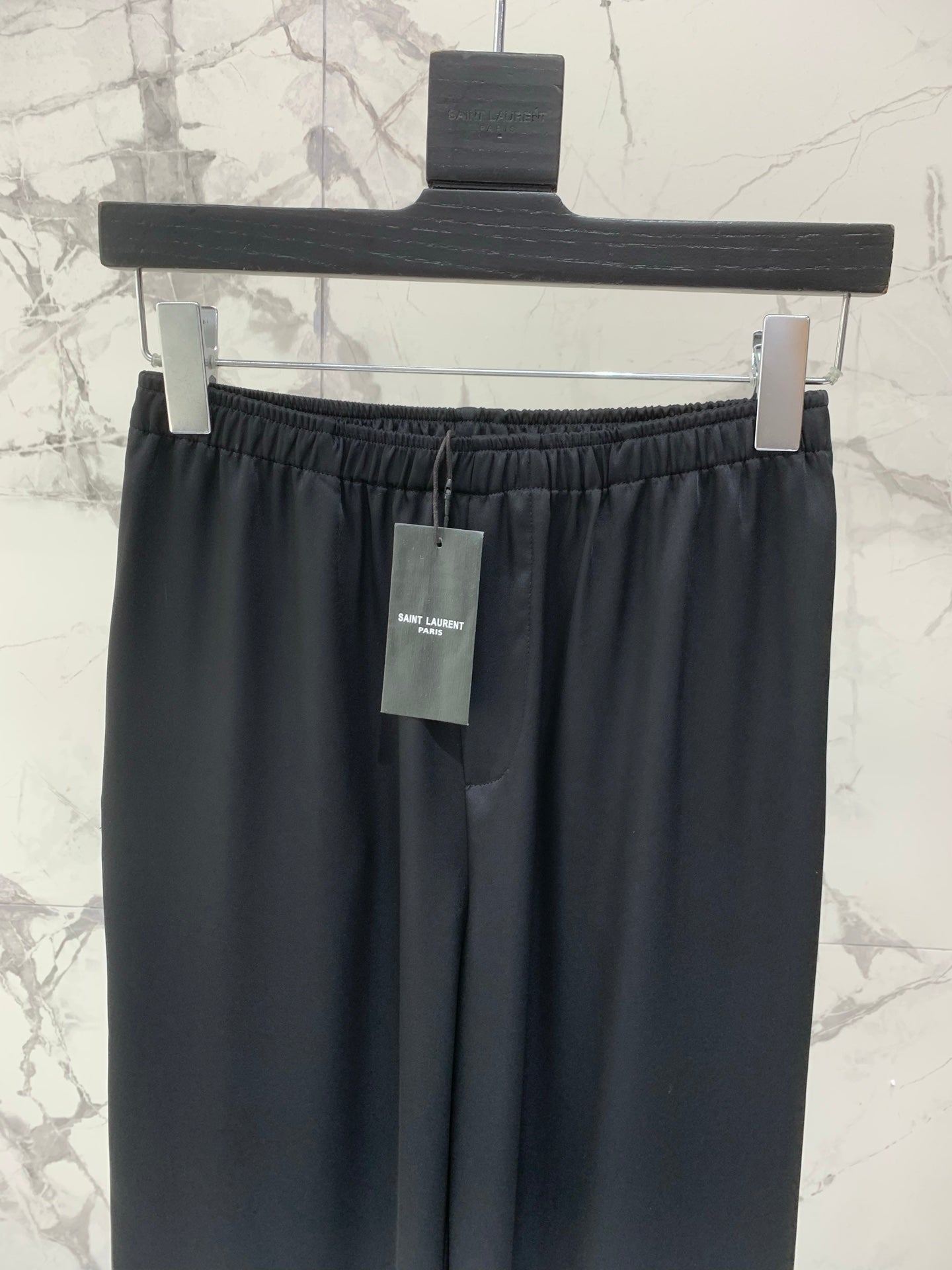 YSL 26s Wide-Leg Trousers Black Silk 408687