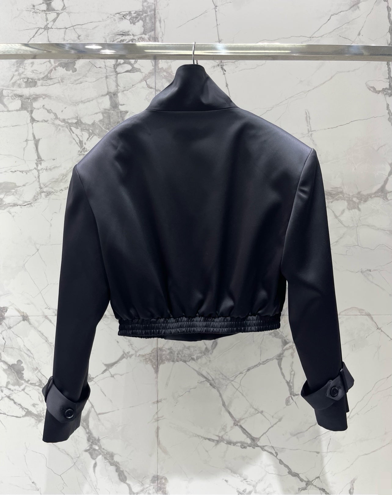 Balmain 26s Padded Shoulder Acetate Short Jacket Black Polyester 408620