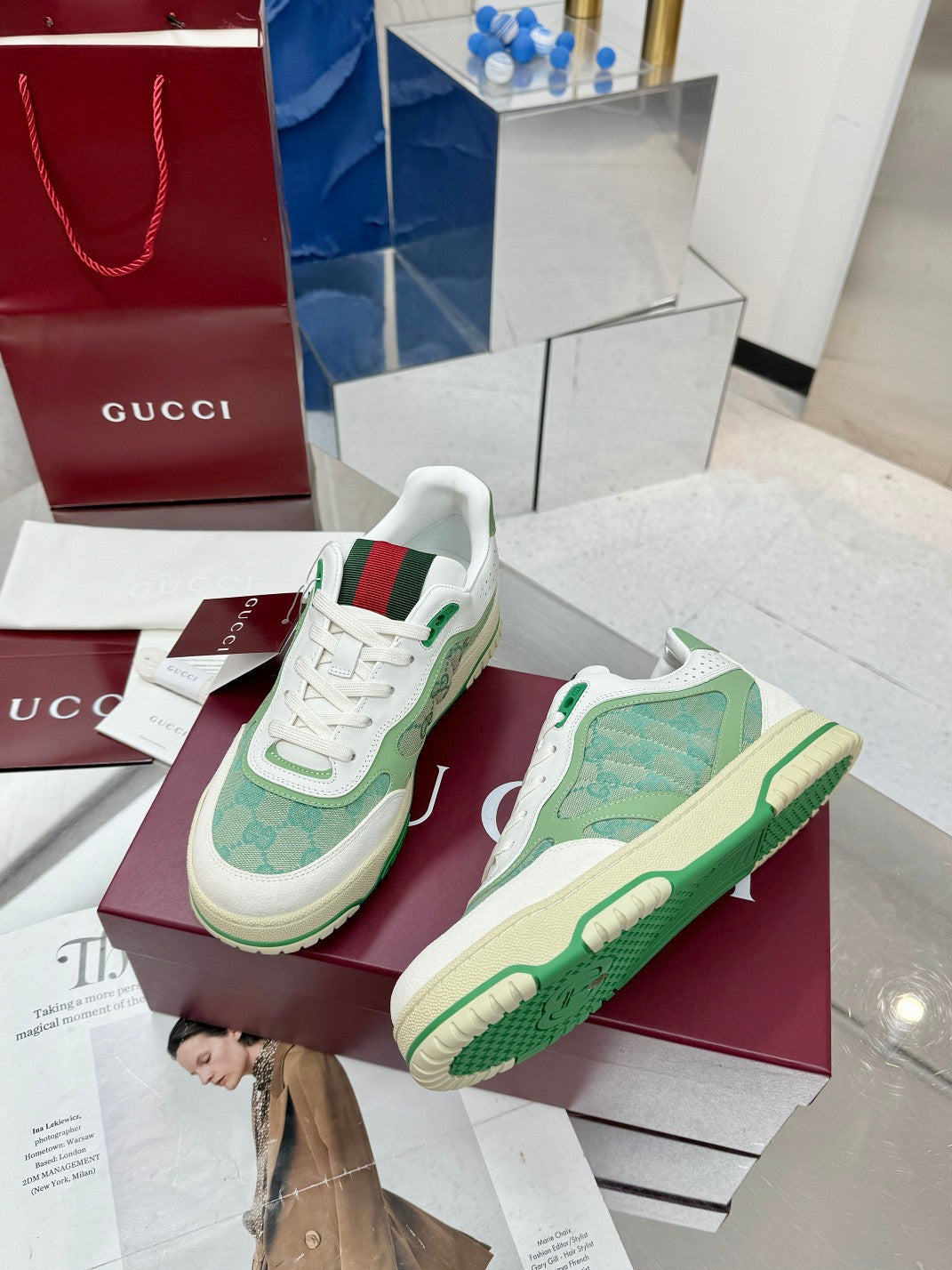 GG Re-Web Sneakers Light Green White Suede Cowhide Fabric 564720