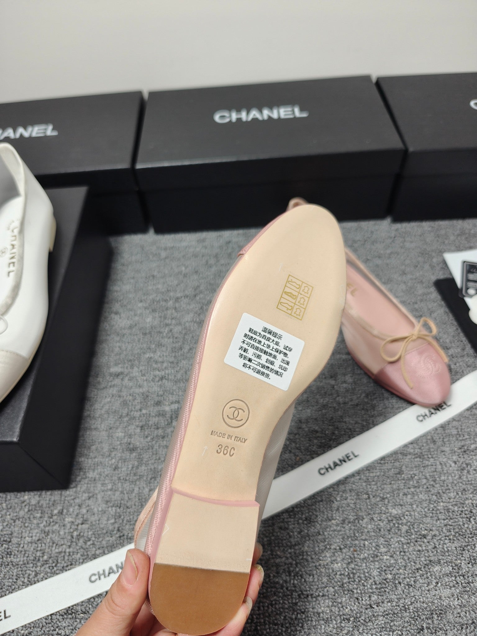 CC 26s Ballet Flat Light Pink Mesh Fabric Sheepskin 681981