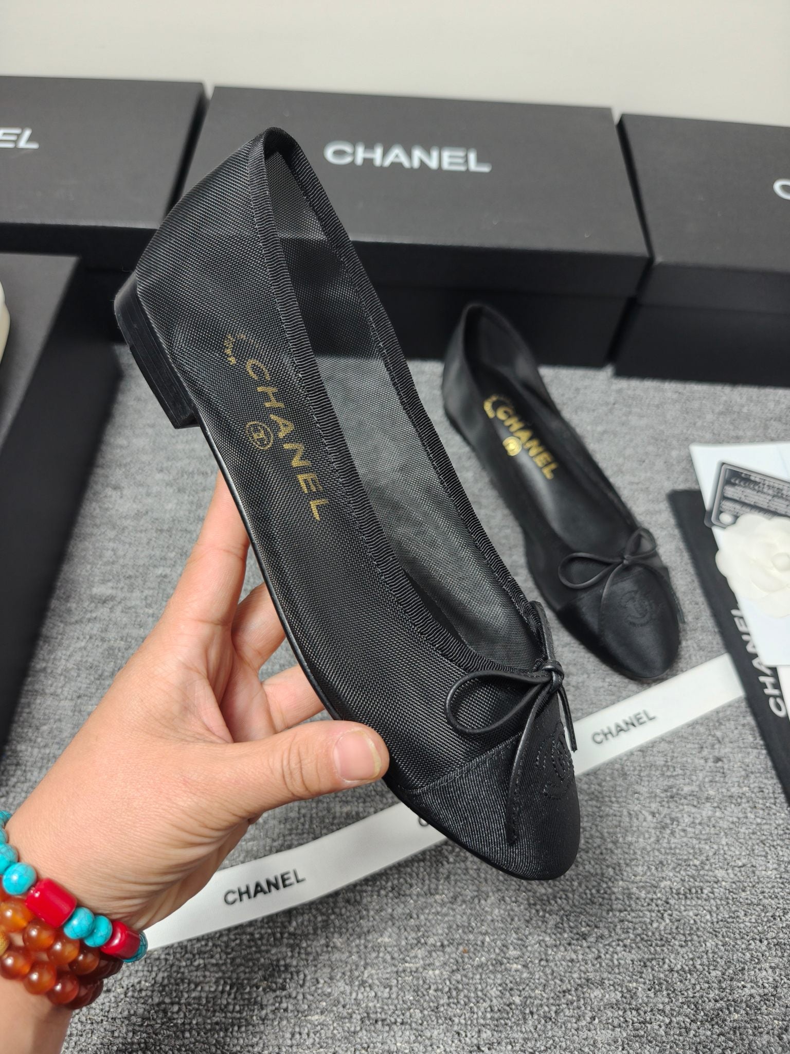 CC 26s Ballet Flat Black Mesh Fabric Sheepskin 681982