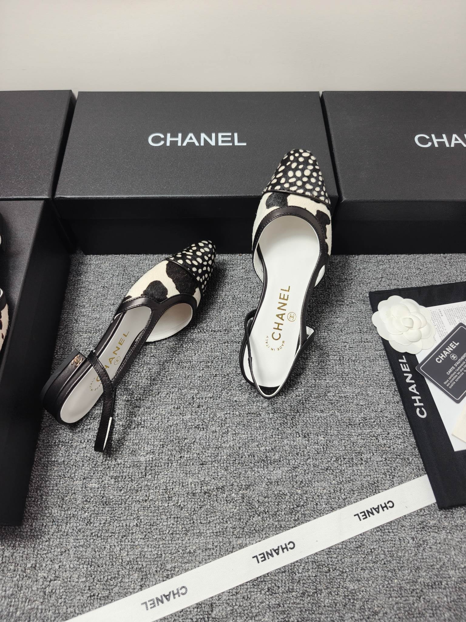 CC SS 2026 Slingbacks Flat White Black Calfskin Lambskin