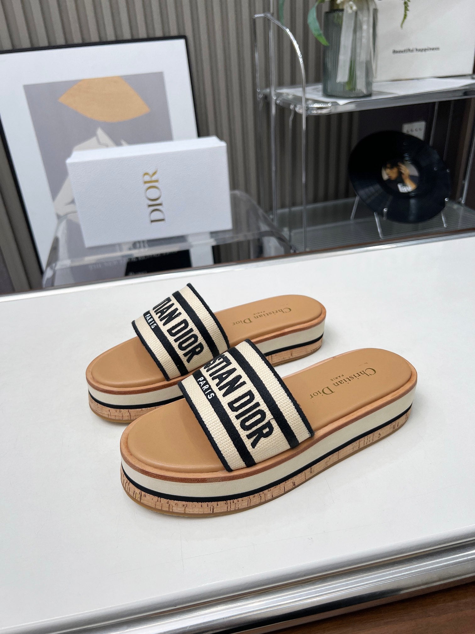 CD Dway 40 Brown Canvas Platform Sandal 218500