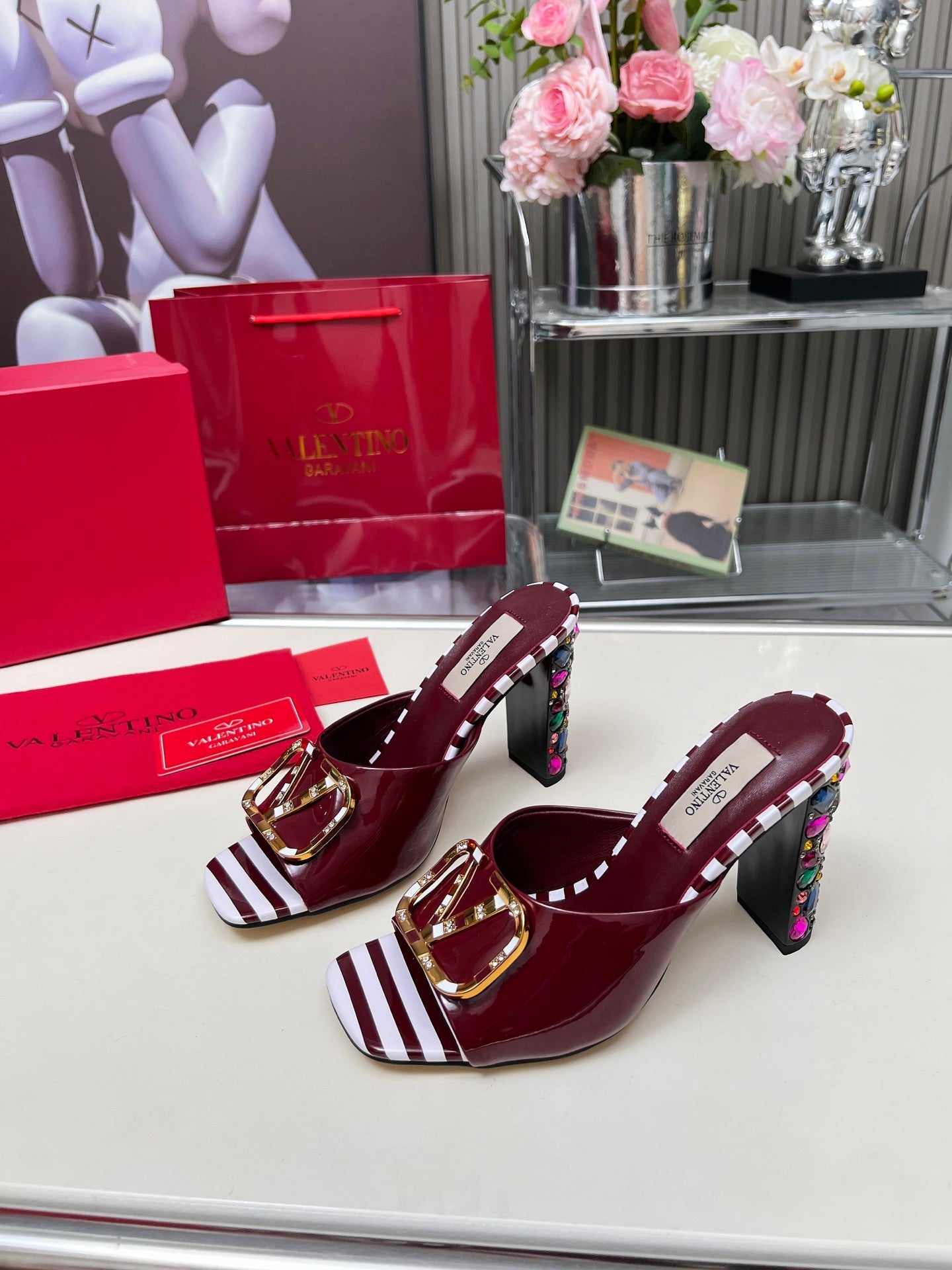 VT Vlogo High-Heeled Sandals 10.5cm Wine Red Leather 625760