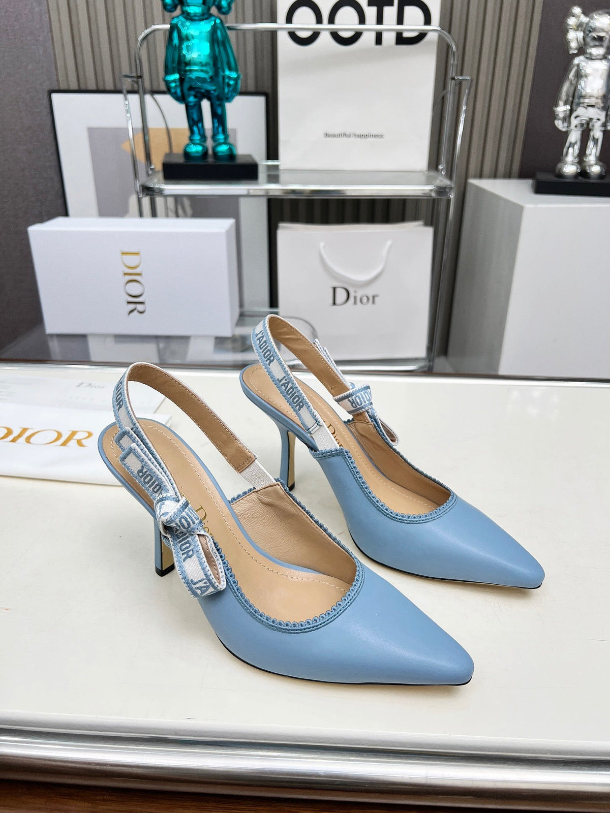 CD 26s J'Adior Slingback Pumps Light Blue Ribbon Calfskin 153593