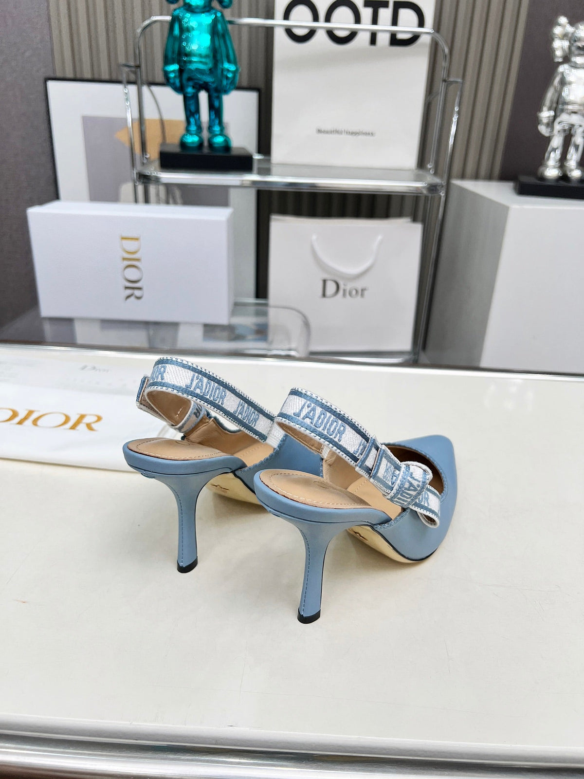 CD 26s J'Adior Slingback Pumps Light Blue Ribbon Calfskin 153593