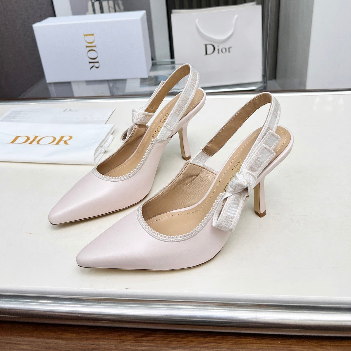 CD 26s J'Adior Slingback Pumps Nude Ribbon Calfskin 153618