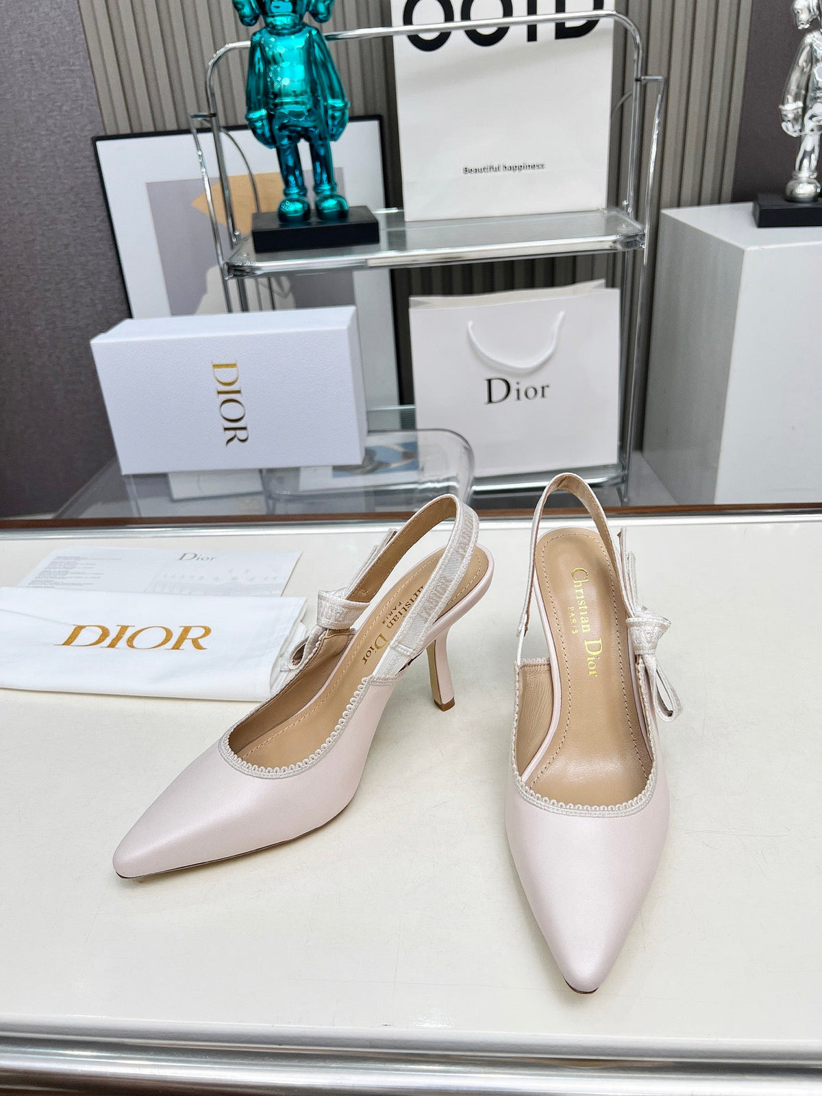 CD 26s J'Adior Slingback Pumps Nude Ribbon Calfskin 153618