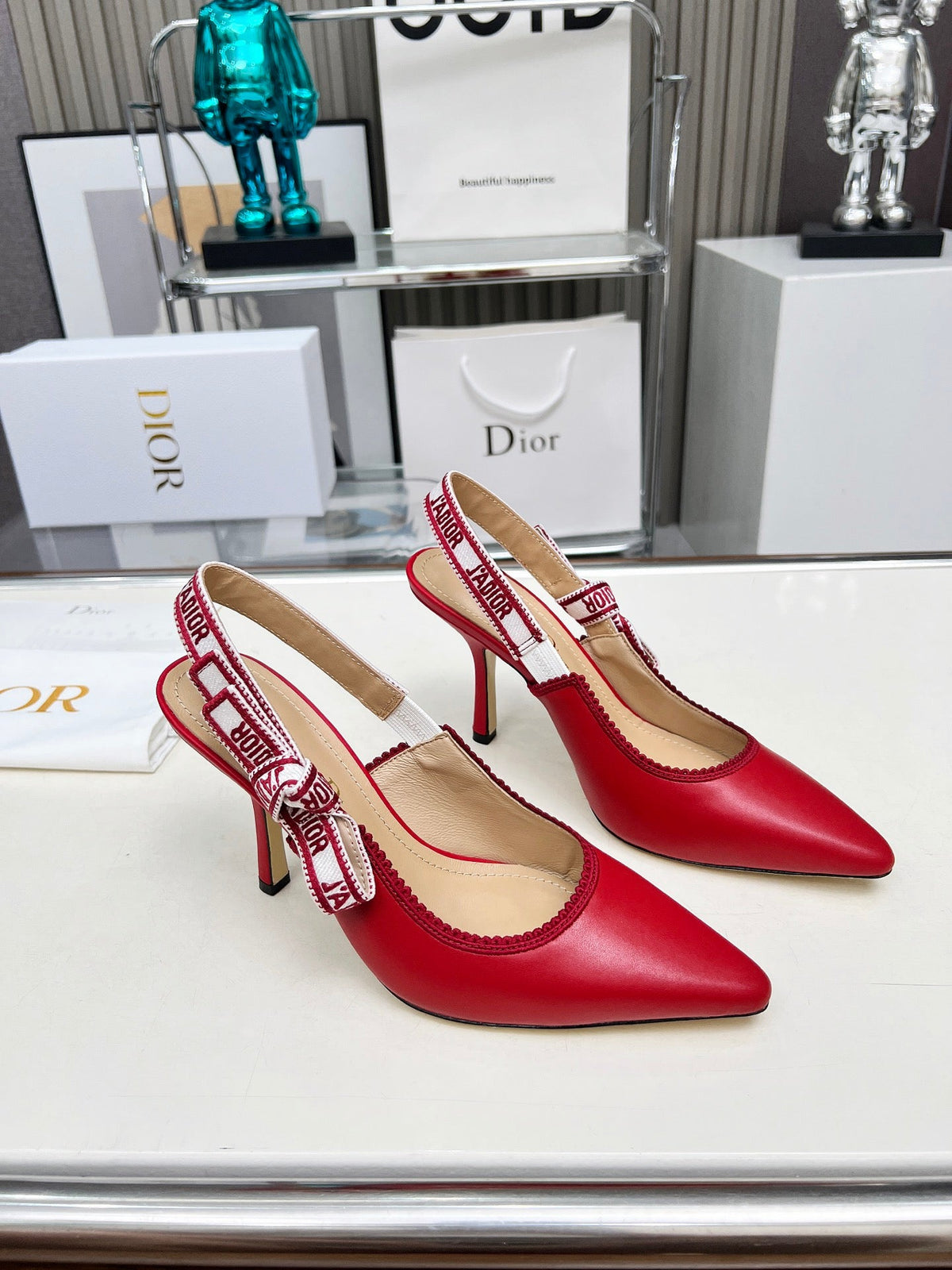 CD 26s J'Adior Slingback Pumps Red Ribbon Calfskin 153617