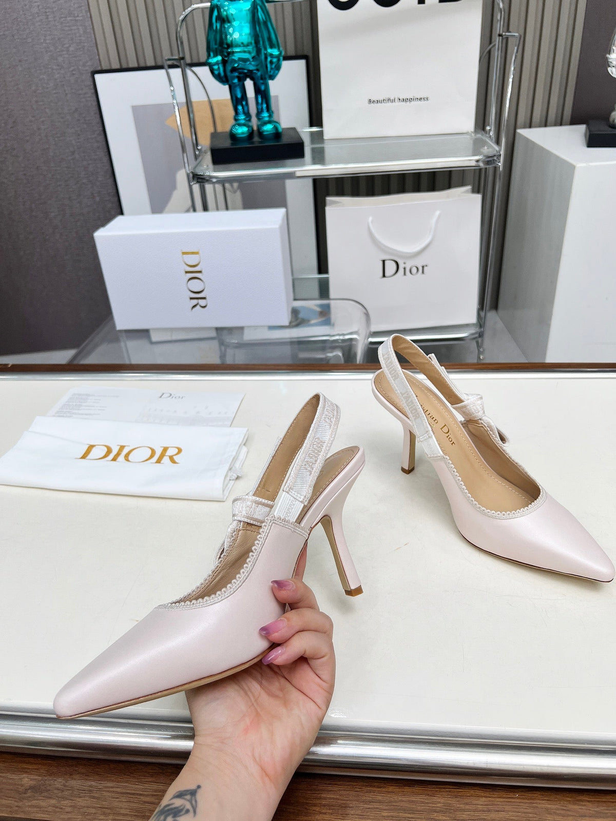 CD 26s J'Adior Slingback Pumps Nude Ribbon Calfskin 153618