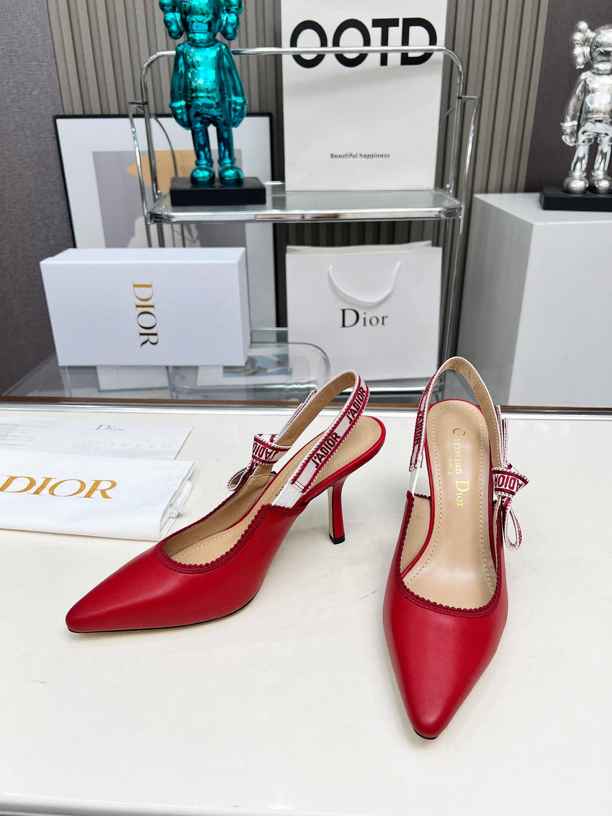 CD 26s J'Adior Slingback Pumps Red Ribbon Calfskin 153617