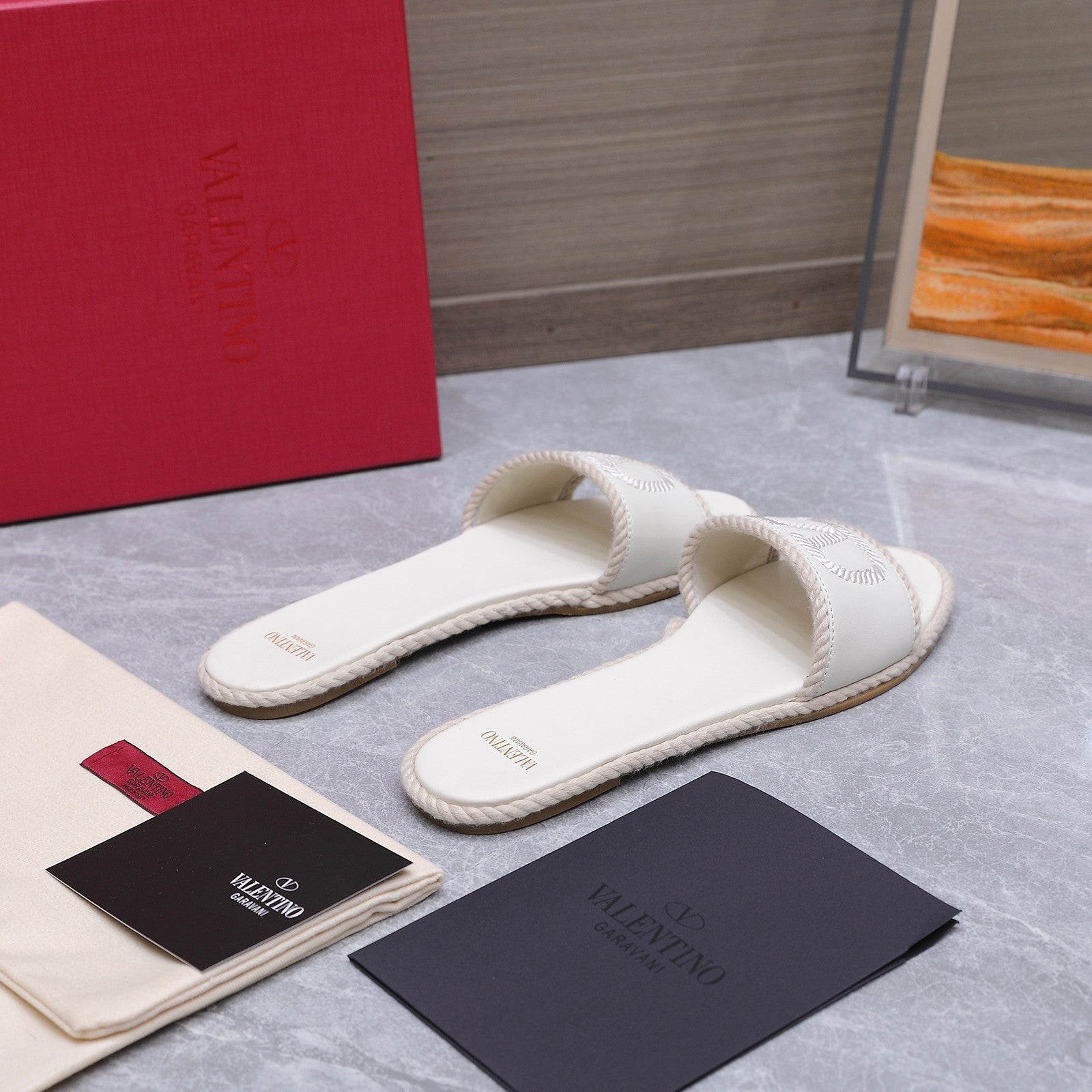 VLogo Torchon Slide Sandal White Leather Canvas 941249