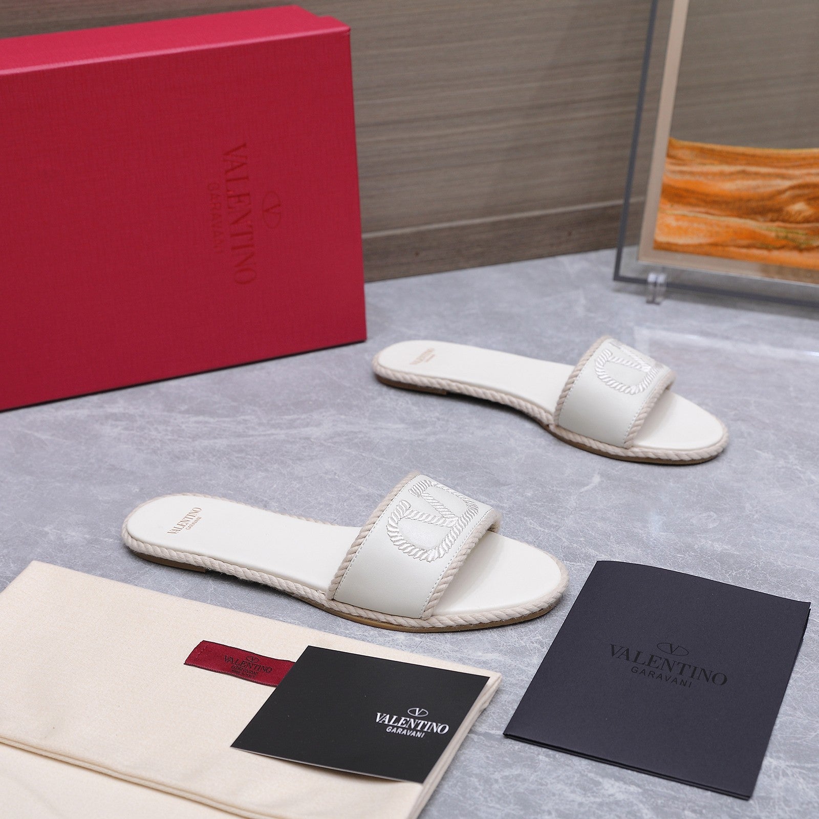 VLogo Torchon Slide Sandal White Leather Canvas 941249