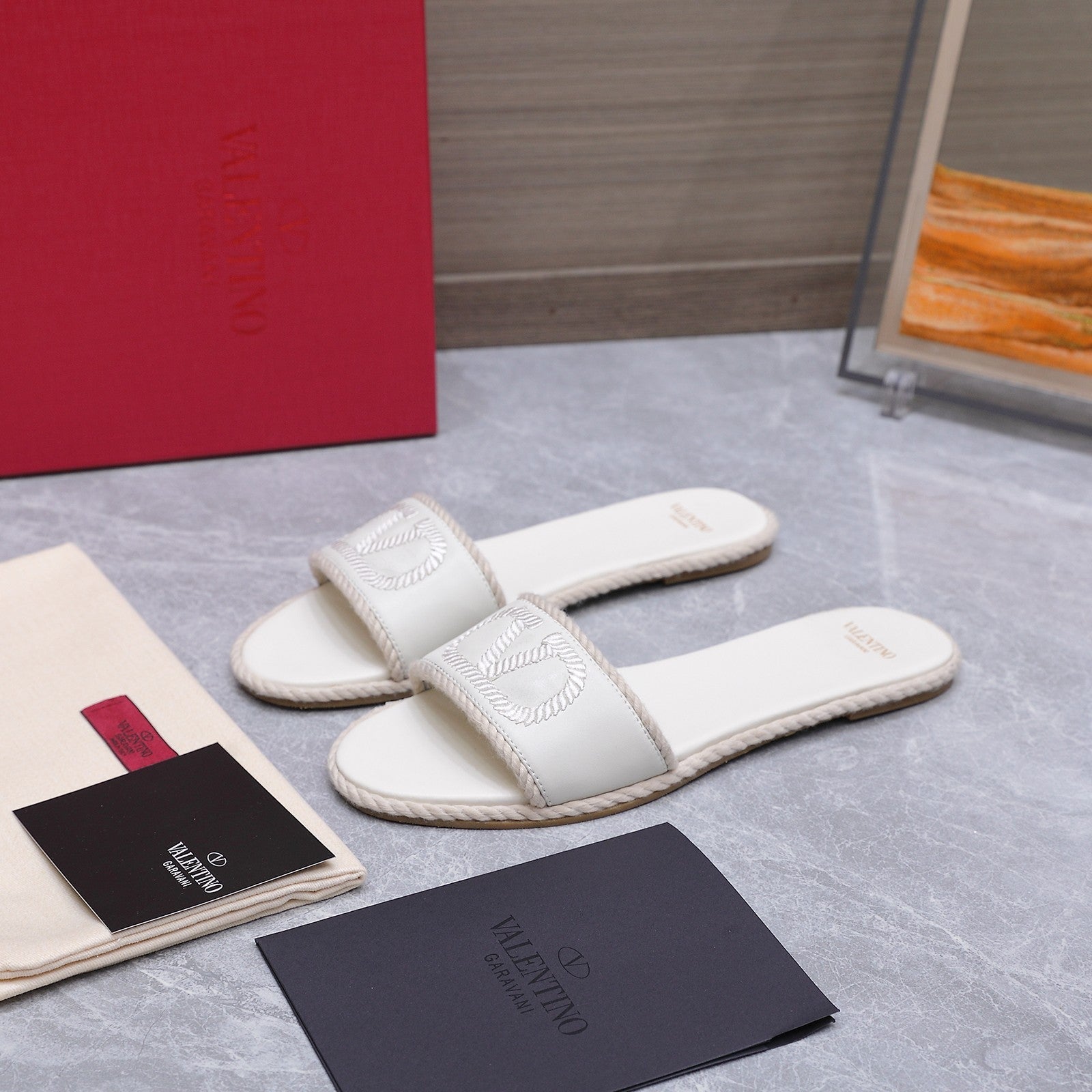 VLogo Torchon Slide Sandal White Leather Canvas 941249