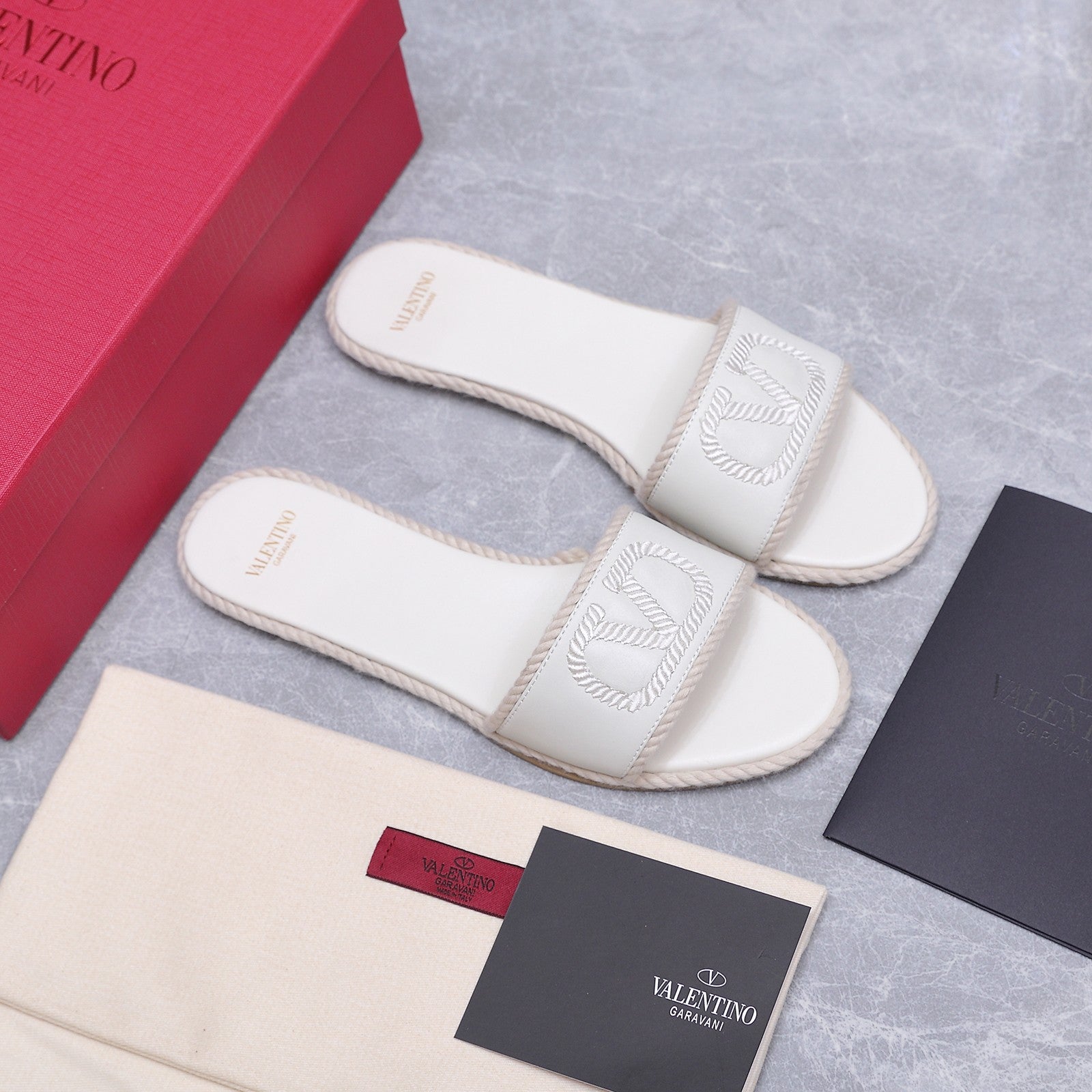 VLogo Torchon Slide Sandal White Leather Canvas 941249