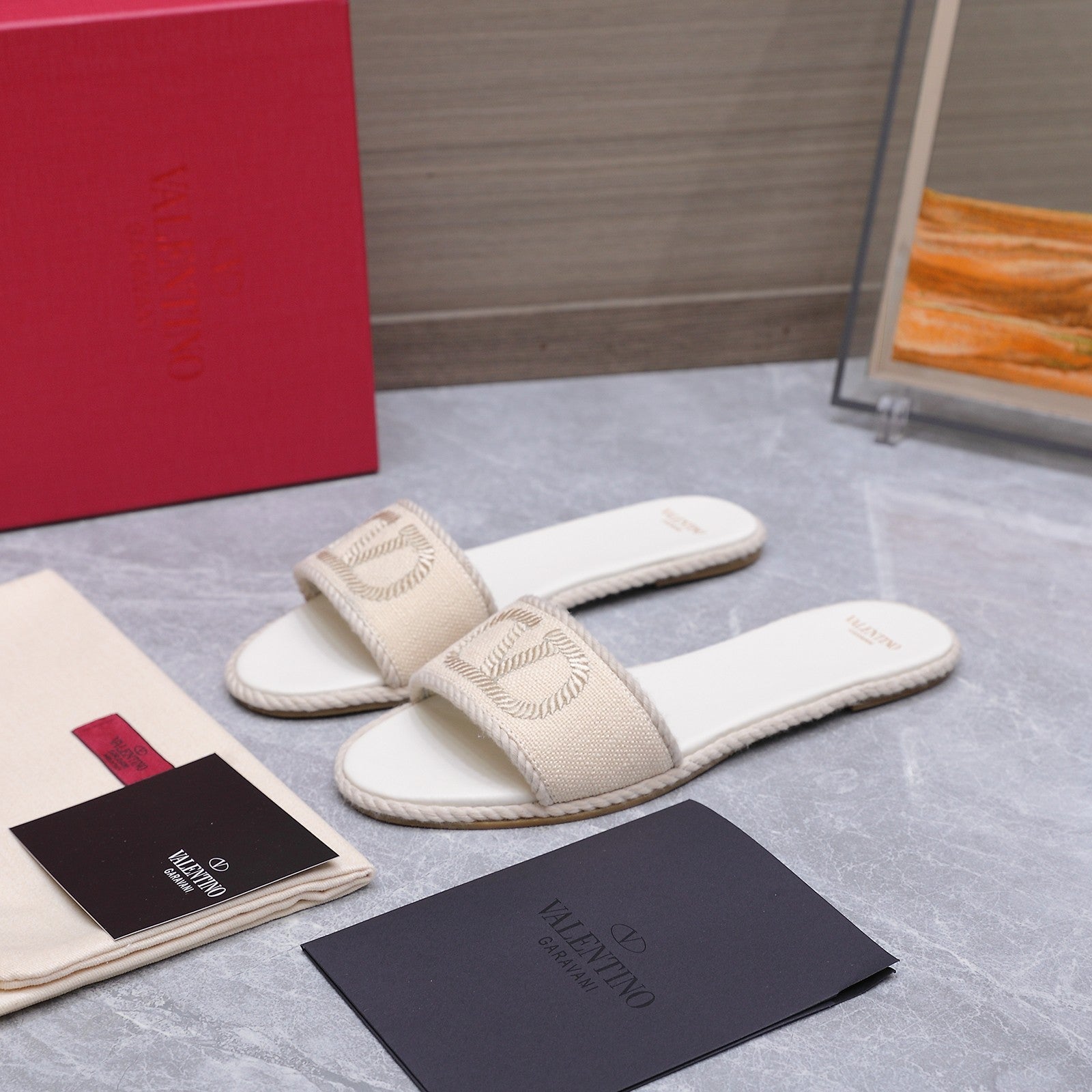 VLogo Torchon Slide Sandal Cream Leather Canvas 941251