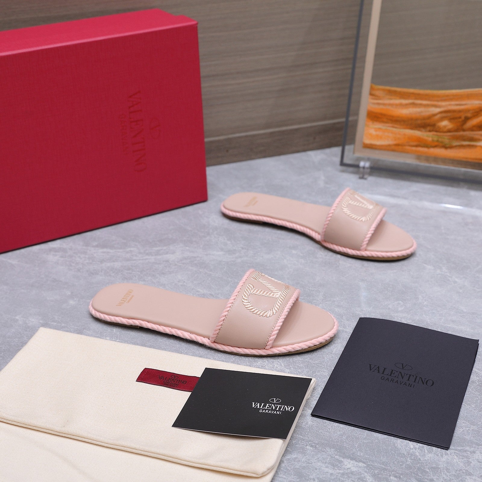 VLogo Torchon Slide Sandal Light Pink Leather Canvas 941250