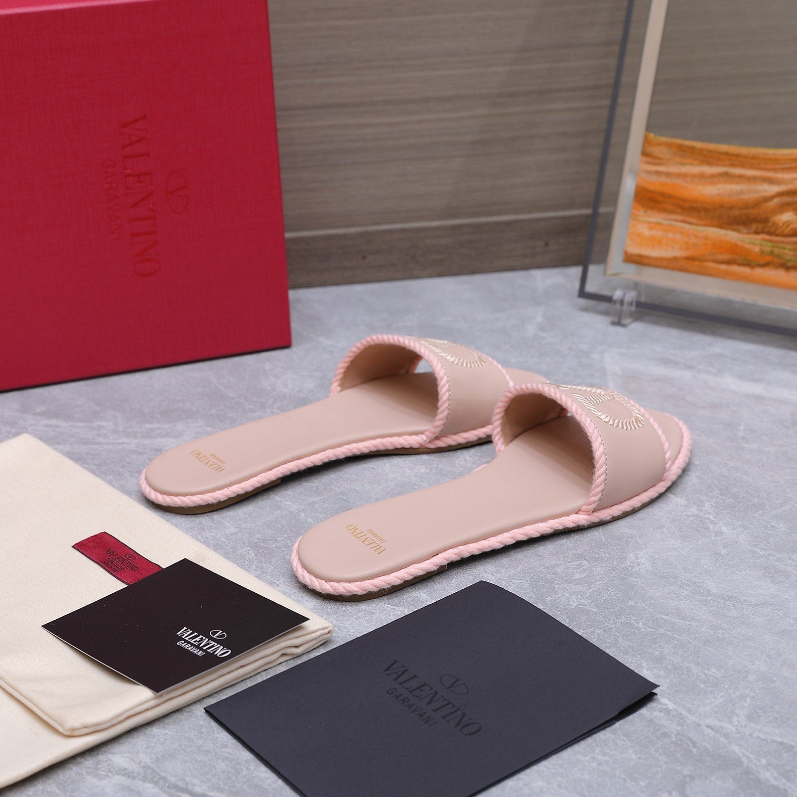 VLogo Torchon Slide Sandal Light Pink Leather Canvas 941250
