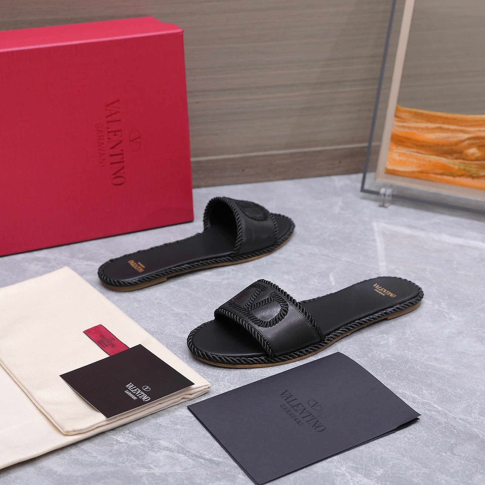 VLogo Torchon Slide Sandal Black Leather Canvas 941253