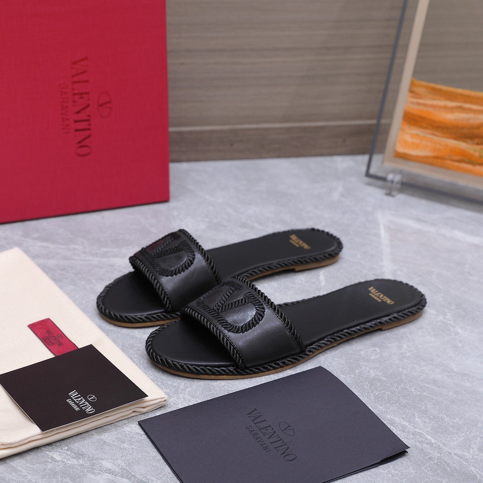 VLogo Torchon Slide Sandal Black Leather Canvas 941253