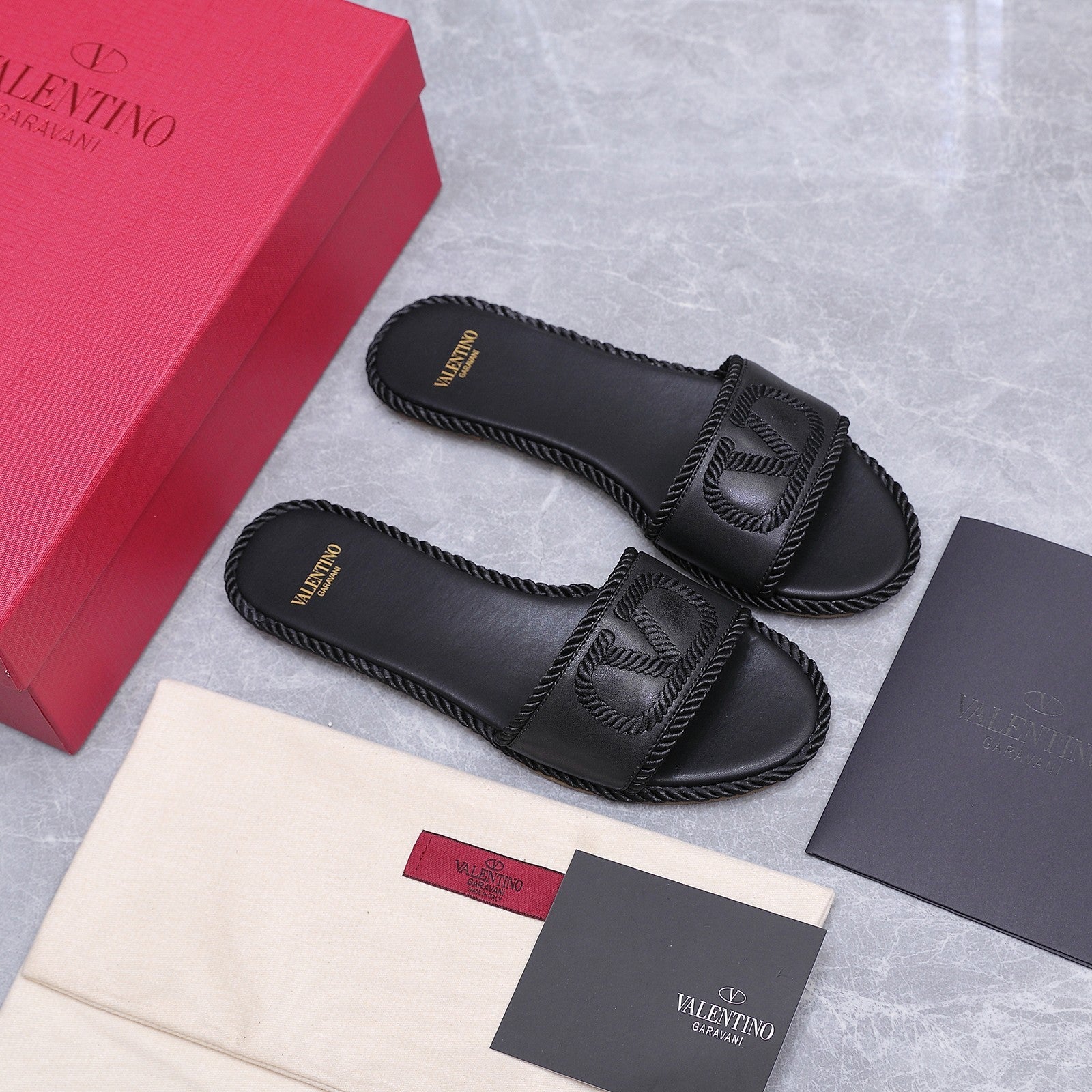 VLogo Torchon Slide Sandal Black Leather Canvas 941253