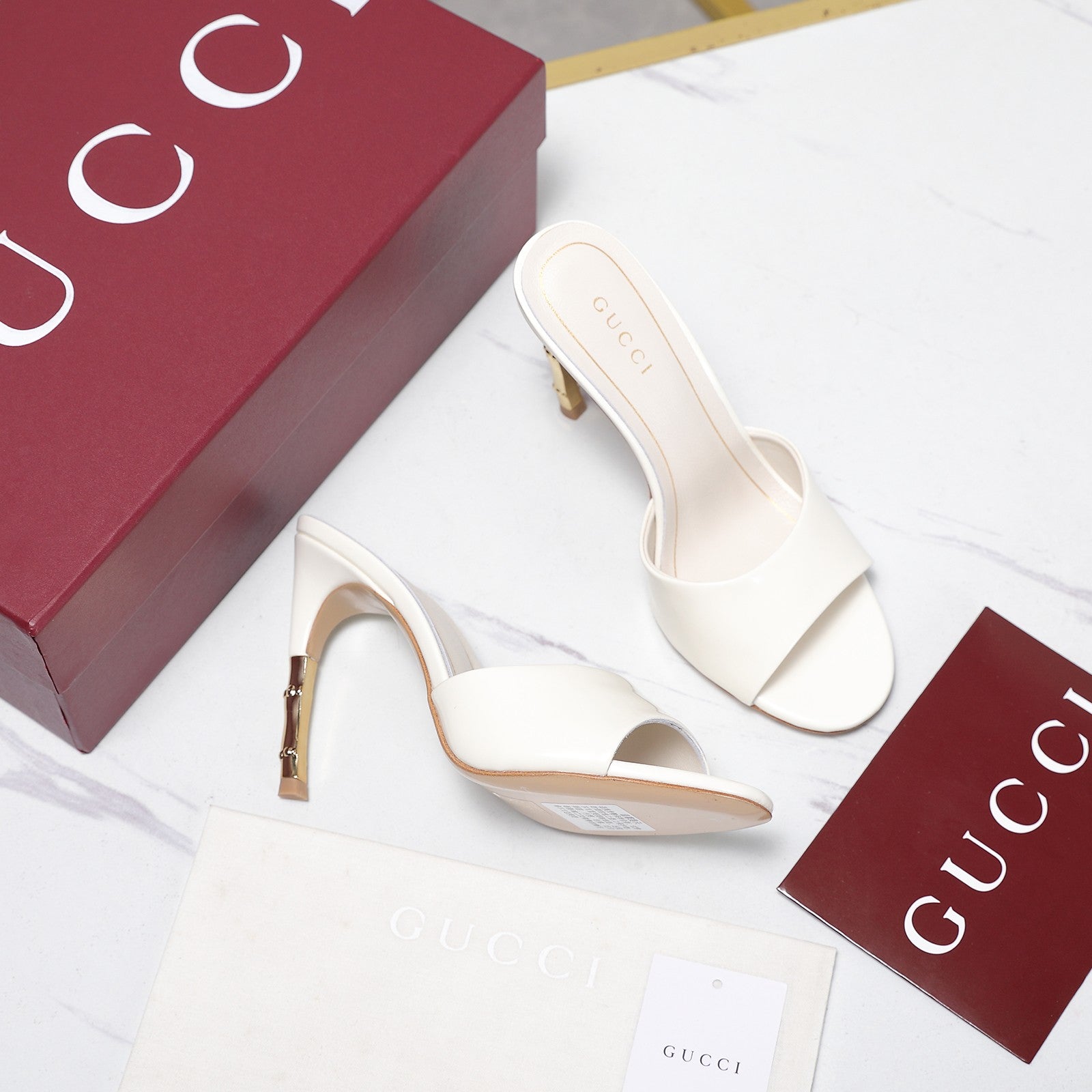 GG 26s Slide 5.5 With Bamboo Motif White Lambskin 961212