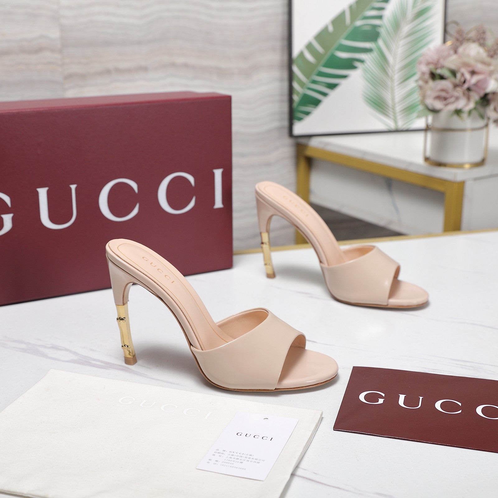 GG 26s Slide 5.5 With Bamboo Motif Light Pink Lambskin 961213