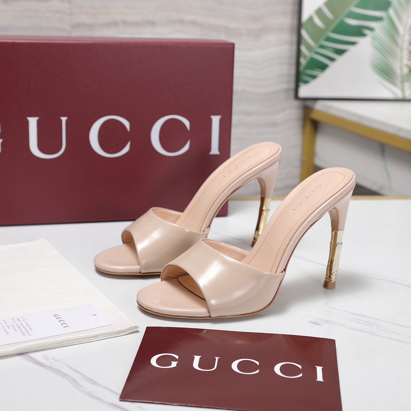 GG 26s Slide 5.5 With Bamboo Motif Light Pink Lambskin 961213