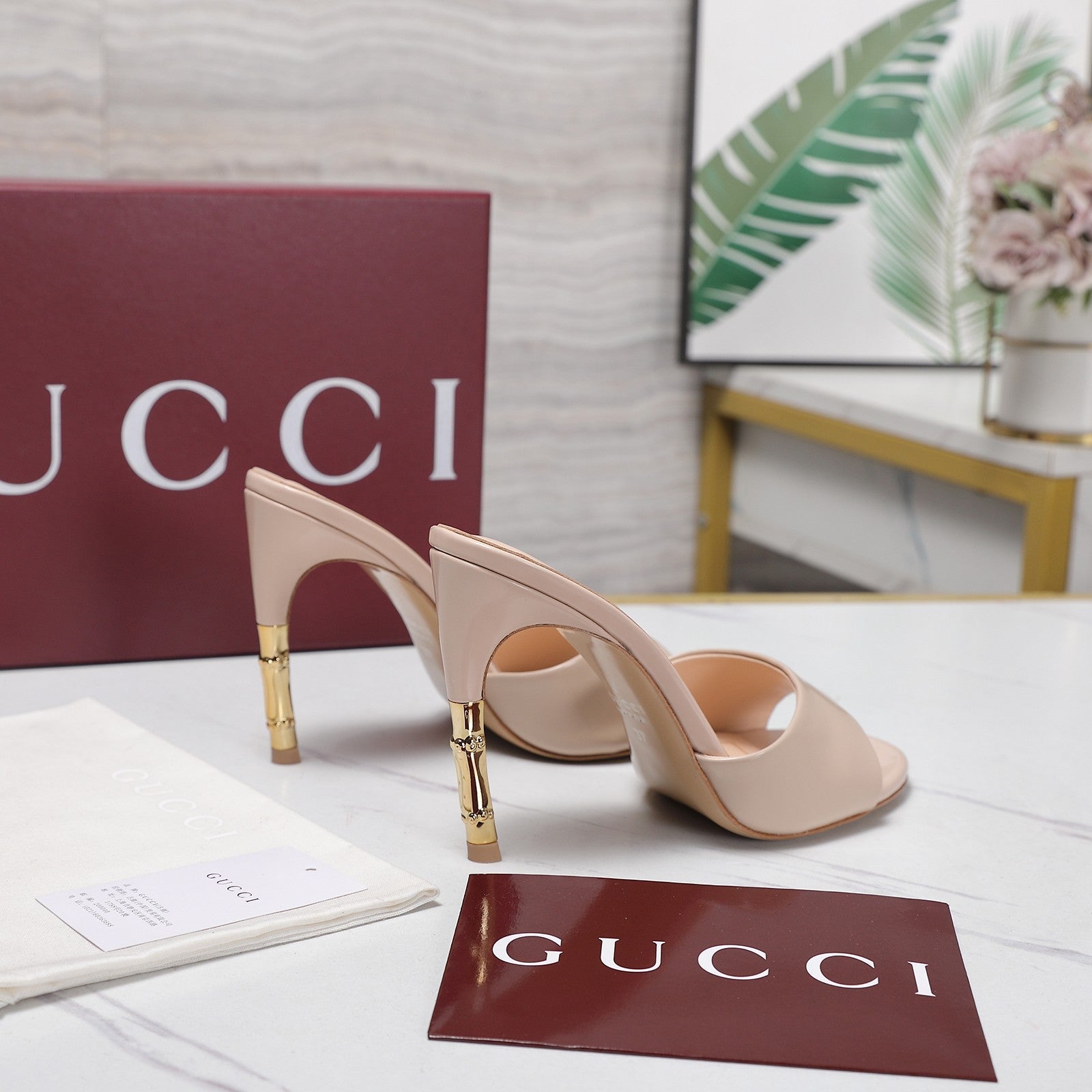 GG 26s Slide 5.5 With Bamboo Motif Light Pink Lambskin 961213