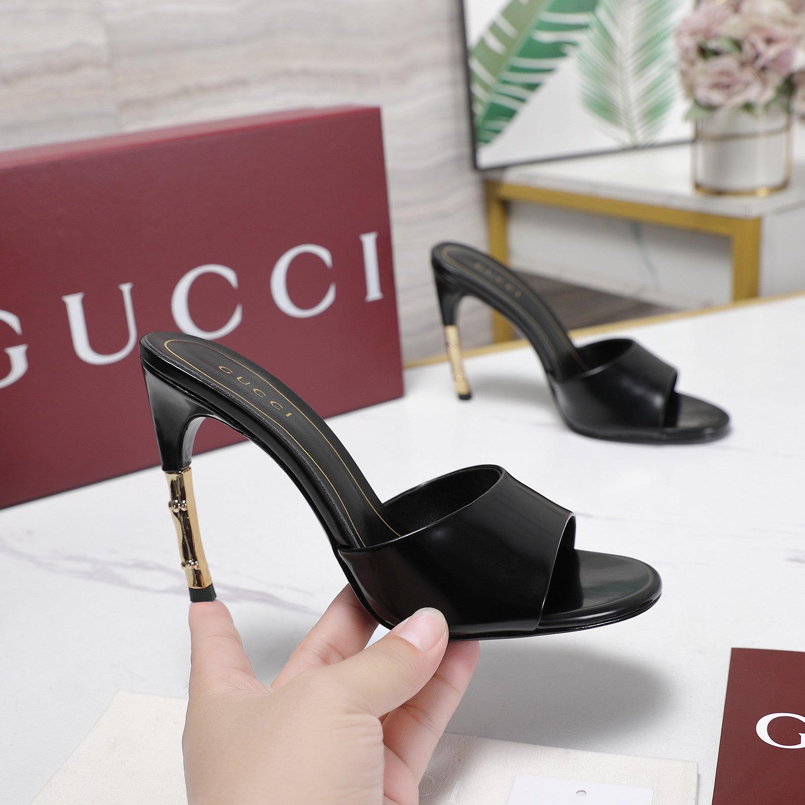 GG 26s Slide 10.5 With Bamboo Motif Black Lambskin 961214
