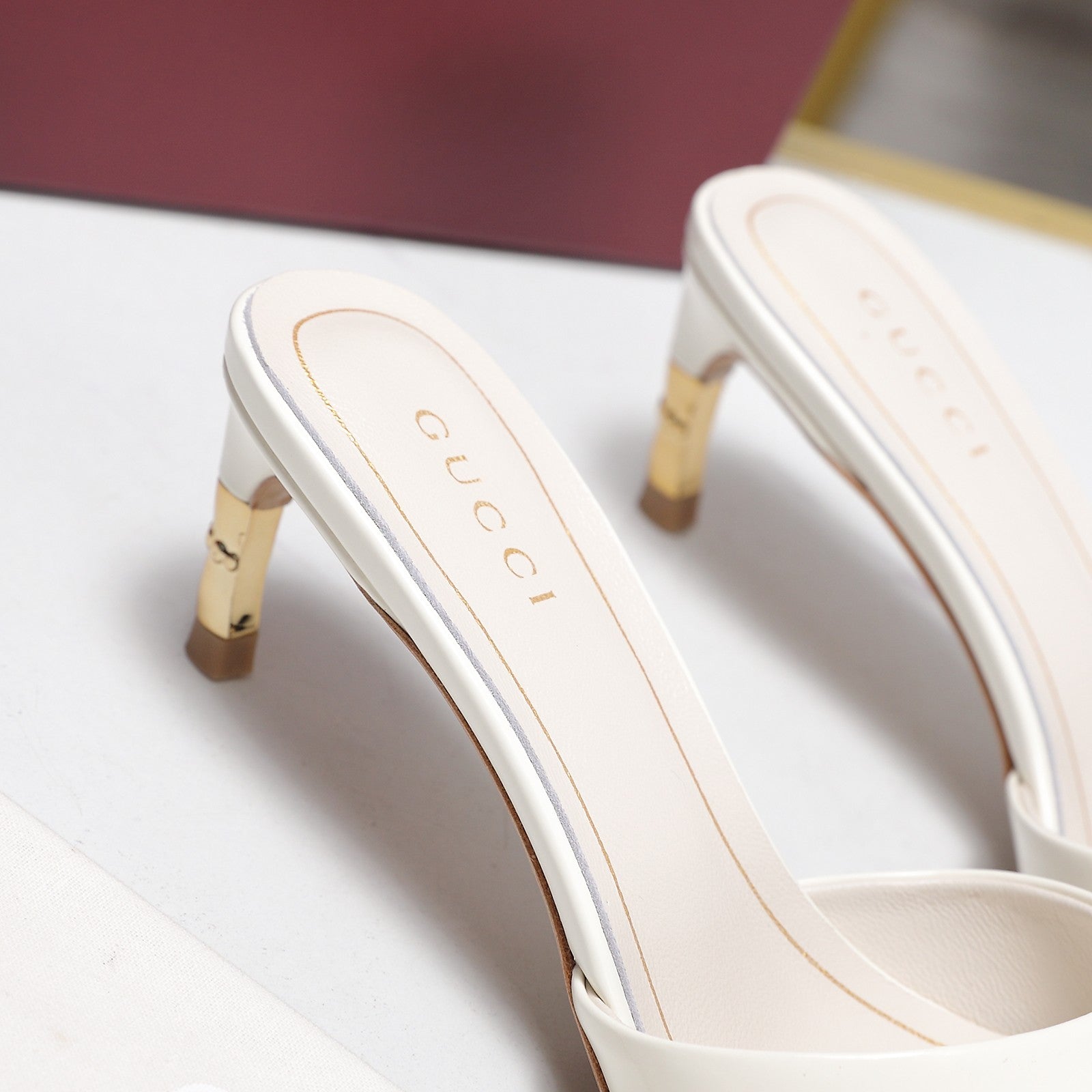 GG 26s Slide 5.5 With Bamboo Motif White Lambskin 961220