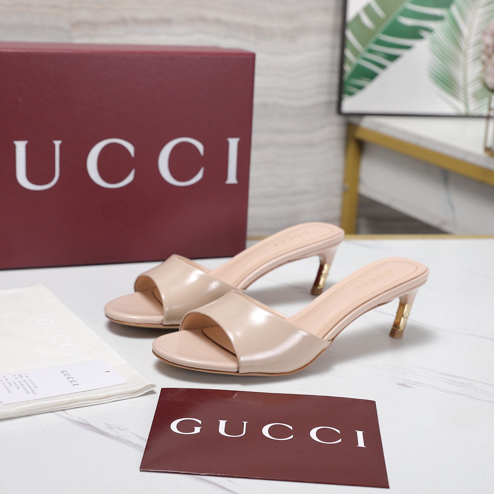 GG 26s Slide 5.5 With Bamboo Motif Light Pink Lambskin 961221