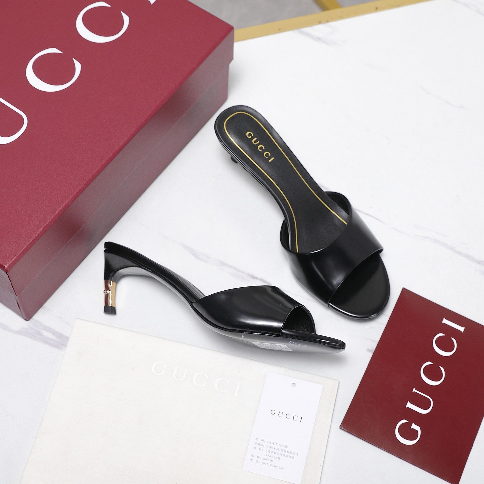 GG 26s Slide 5.5 With Bamboo Motif Black Lambskin 961222