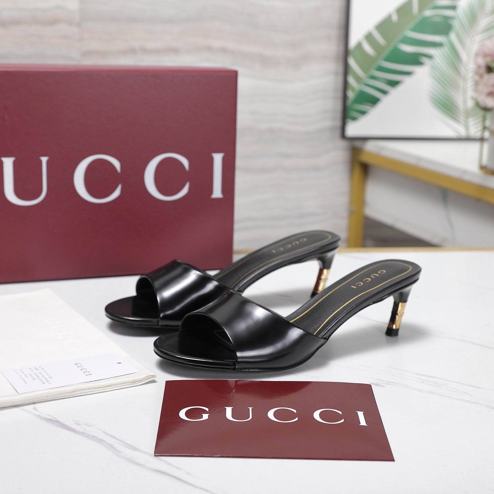 GG 26s Slide 5.5 With Bamboo Motif Black Lambskin 961222