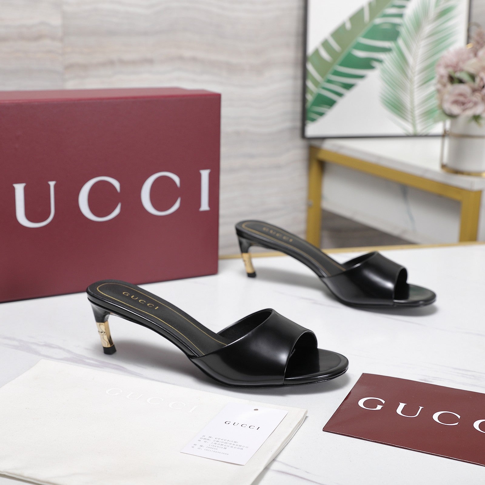 GG 26s Slide 5.5 With Bamboo Motif Black Lambskin 961222
