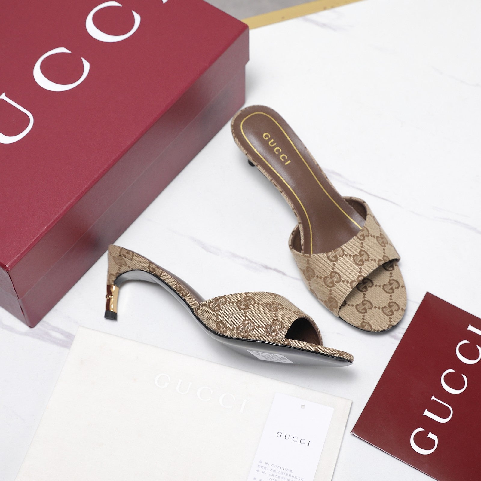 GG 26s Slide 5.5 With Bamboo Motif Beige Canvas 961223